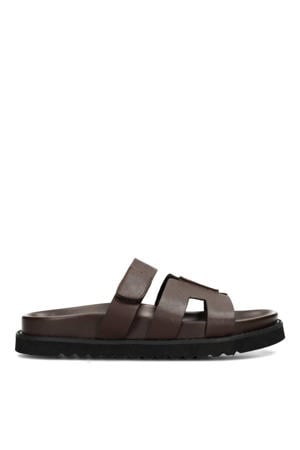 Scottie leren slippers donkerbruin