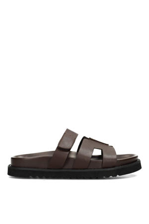 Scottie leren slippers donkerbruin