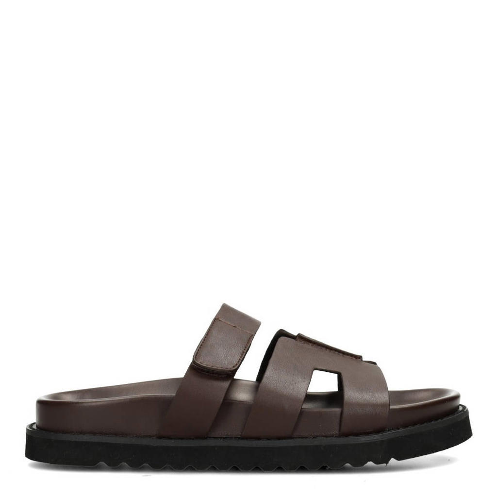 Donkerblauwe dames POSH by Poelman Scottie leren slippers met klittenband