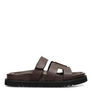 Scottie leren slippers donkerbruin