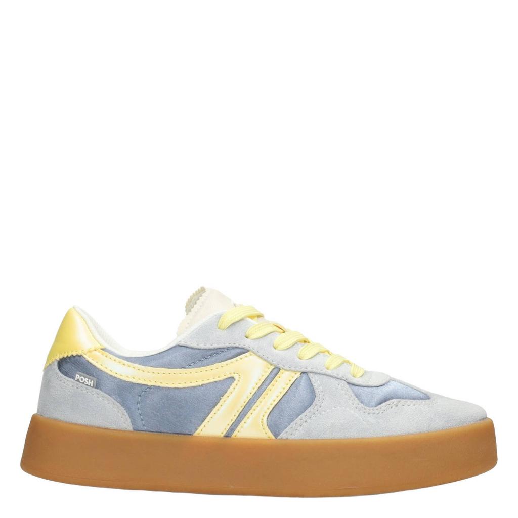 Lichtblauw en gele dames POSH by Poelman sneakers van microfiber met veters