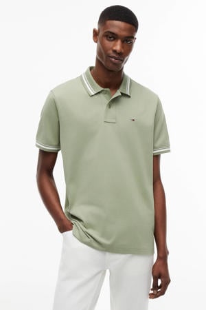 regular fit polo met geribde boorden - groen
