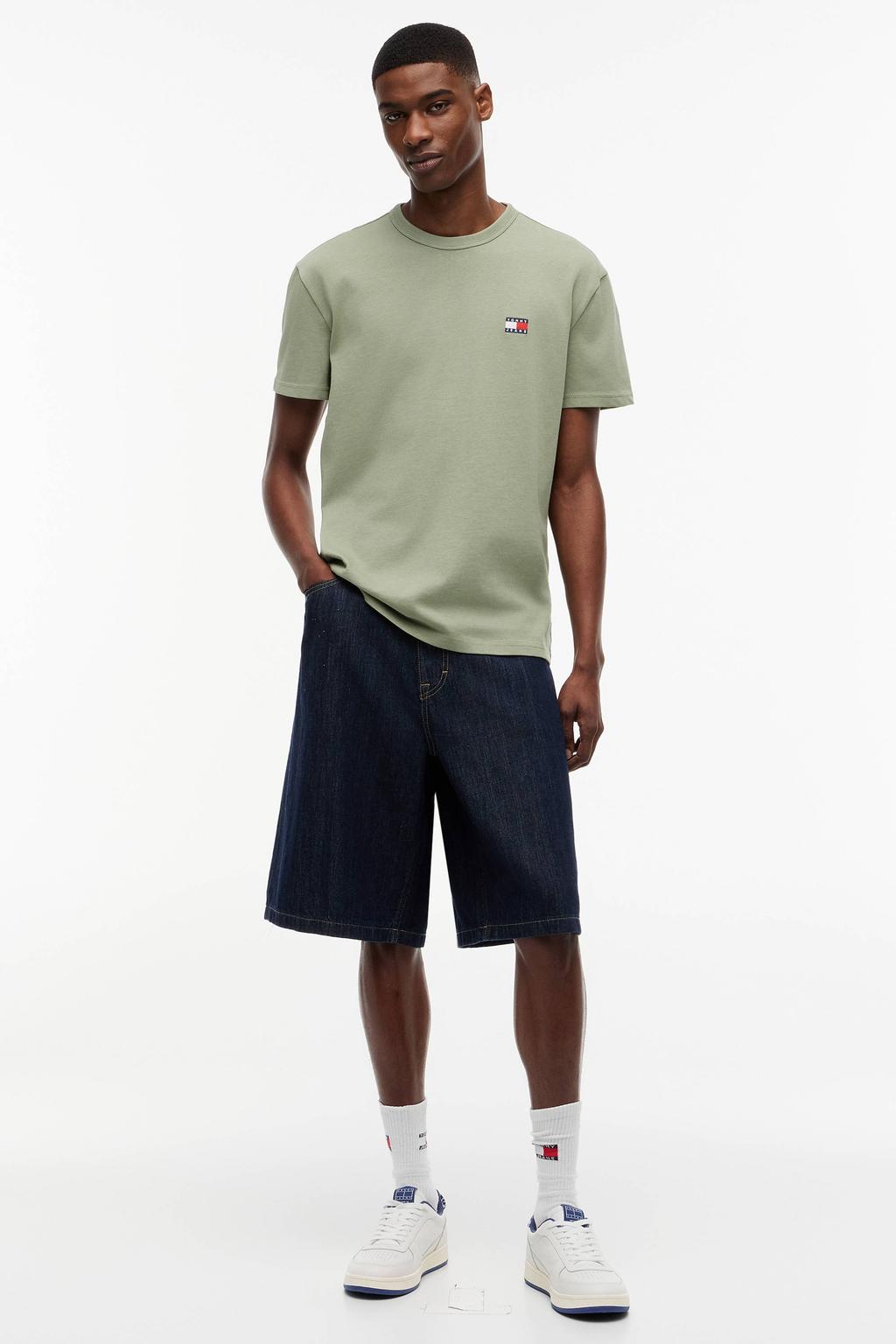 Groene heren Tommy Jeans regular T-shirt van katoen met effen, korte mouwen en ronde hals