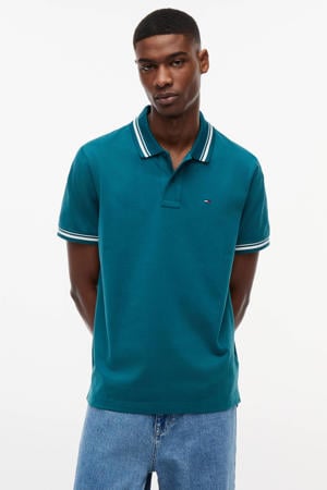 regular fit polo met geribde boorden - groen