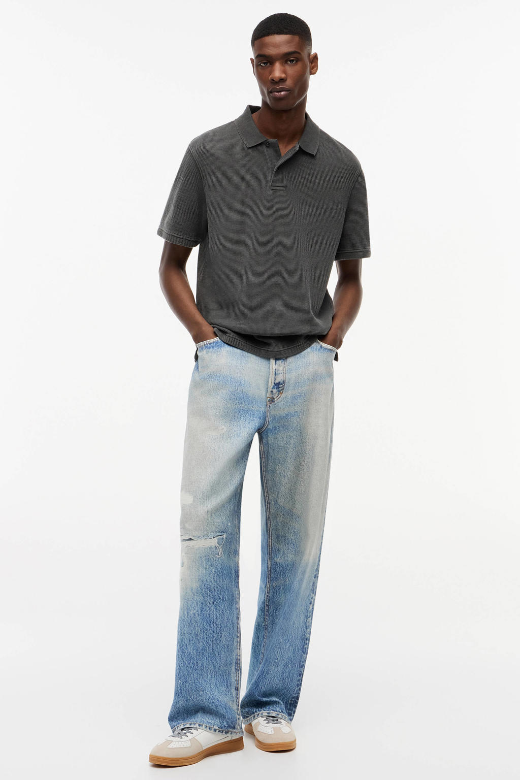 Antraciete heren Tommy Jeans regular polo van katoen met effen en korte mouwen