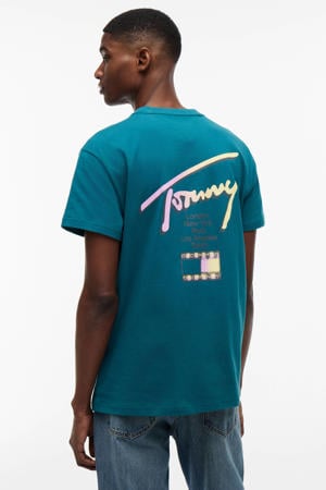 regular T-shirt met backprint petrol