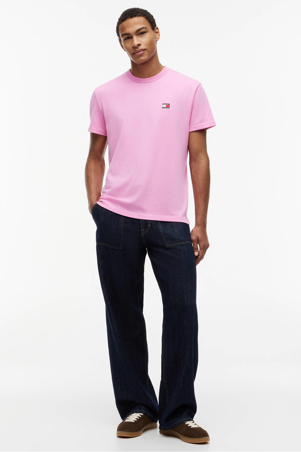 Roze heren Tommy Jeans regular T-shirt van katoen met effen, korte mouwen en ronde hals