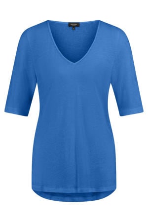 top met linnen blauw