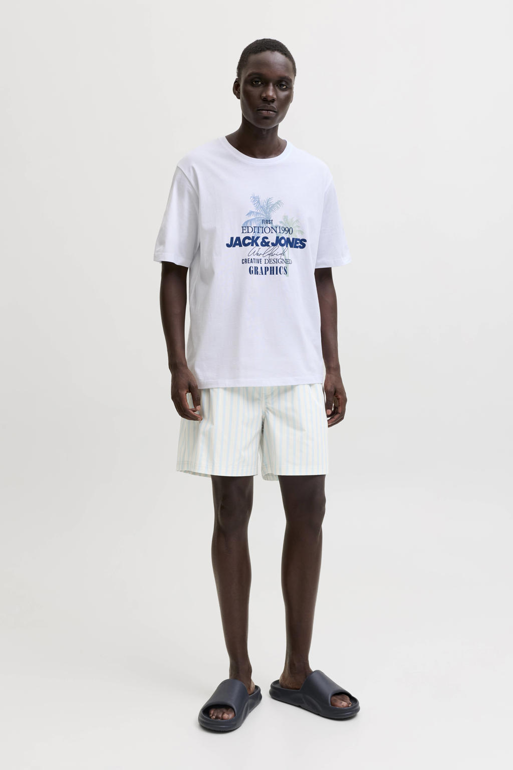 JACK & JONES PANTS STUDIO gestreepte zwemshort lichtblauw/ecru