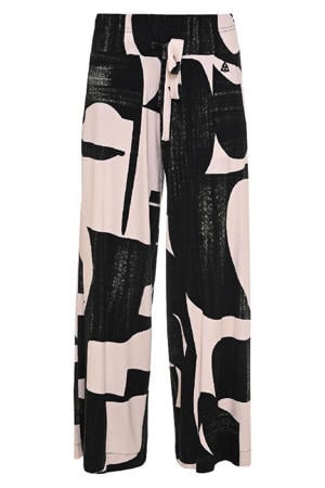 viscose high waist loose fit broek met grafisch - zwart