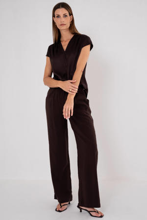 straight broek met ceintuur - donkerbruin