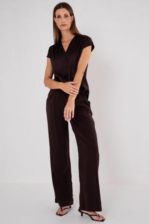 straight broek met ceintuur - donkerbruin