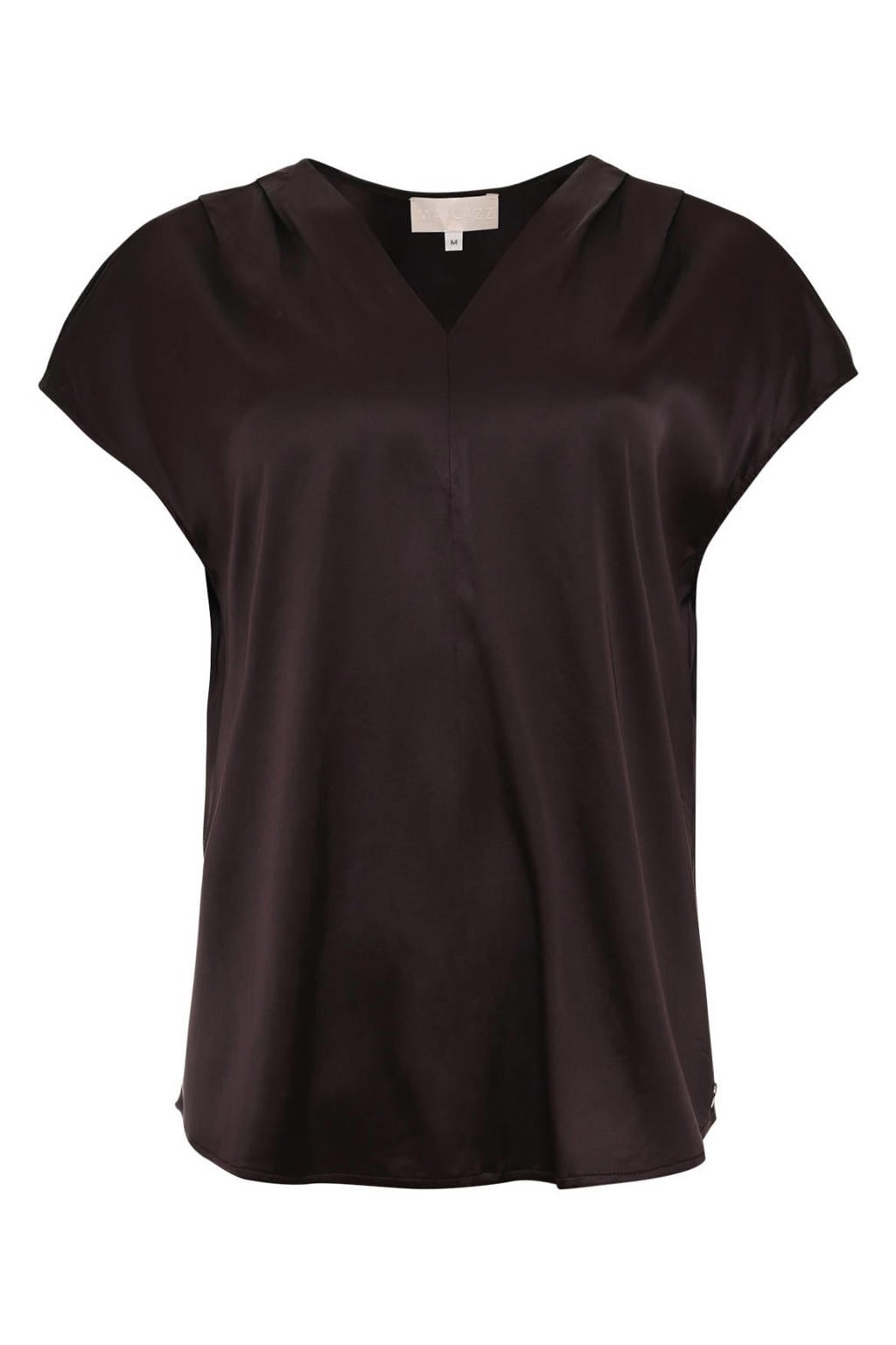 Donkerblauwe dames Maicazz & Zizo top van polyester met effen, korte mouwen en V-hals