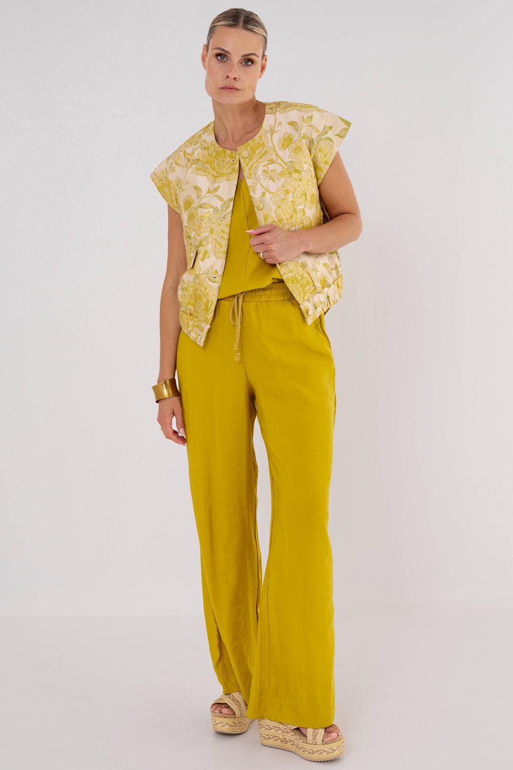 Oker en gele dames Maicazz & Zizo modal loose fit casual broek met high waist, elastische tailleband met koord en effen