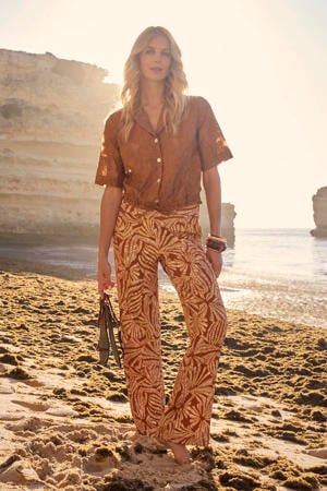 regular high waist casual broek oranje