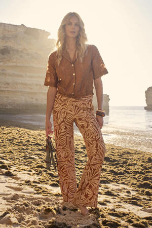 regular high waist casual broek oranje