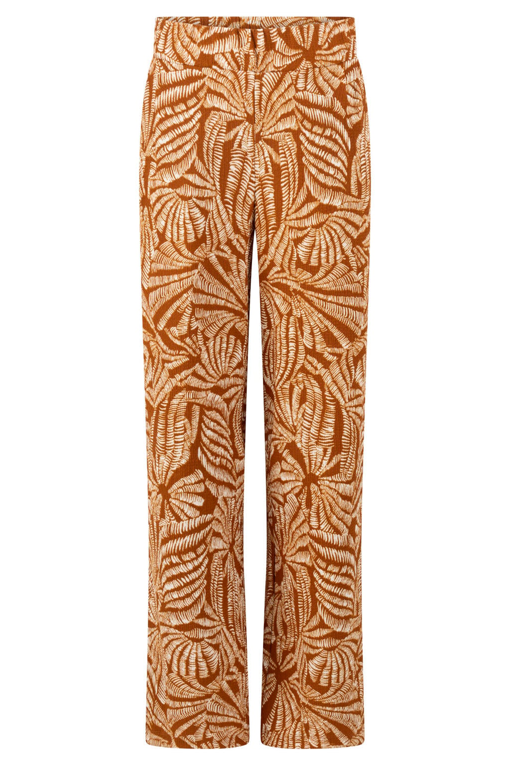 Oranje en witte dames Tramontana regular high waist casual broek van polyester met elastische tailleband