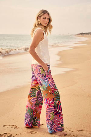 high waist gebloemde casual broek blauw