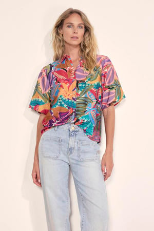 gebloemde blouse blauw
