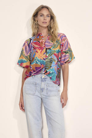 gebloemde blouse blauw