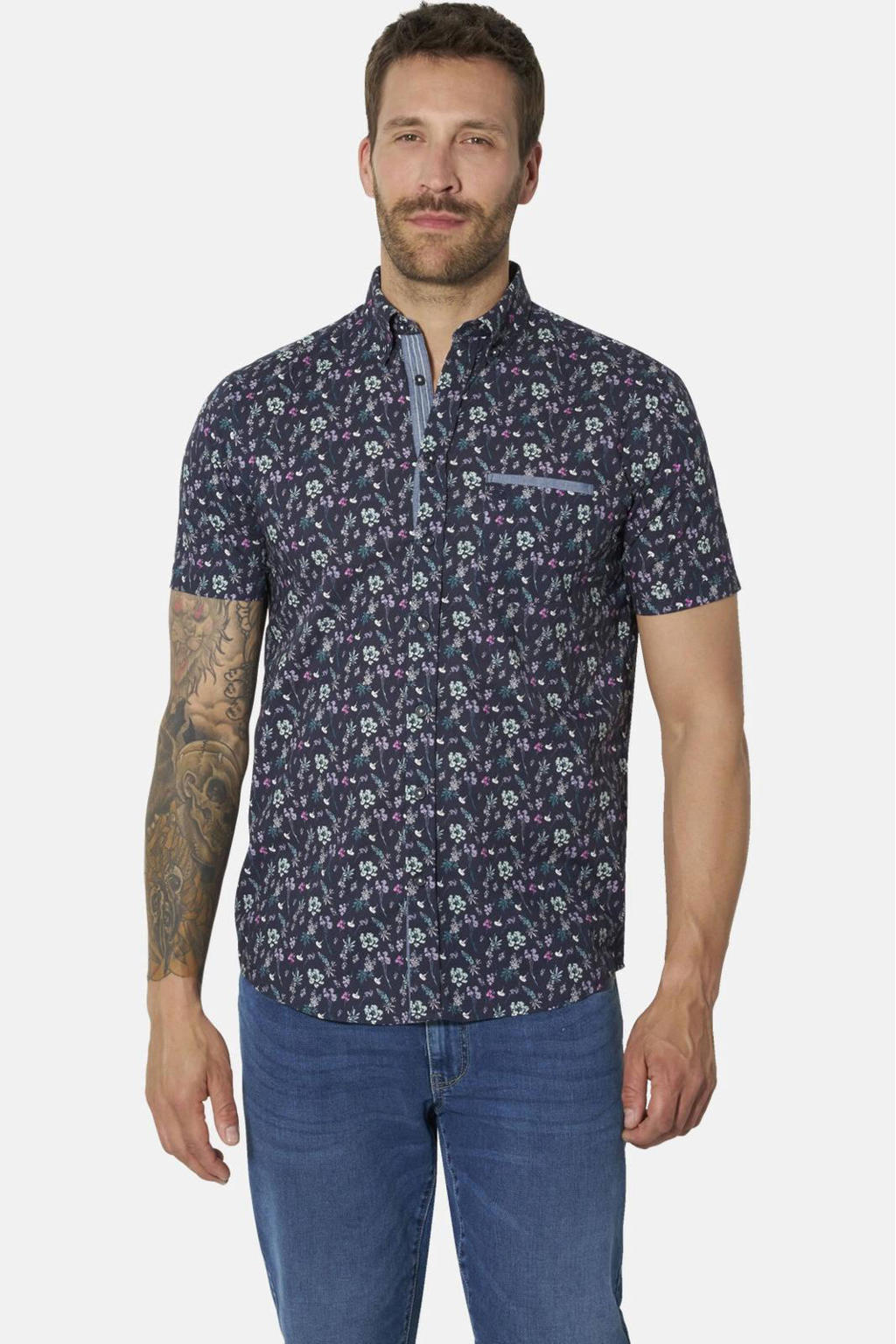 Babista regular fit gebloemd overhemd Plus Size - donkerblauw