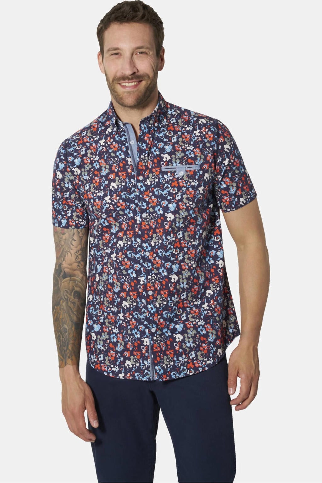 Babista regular fit gebloemd overhemd Plus Size - donkerblauw