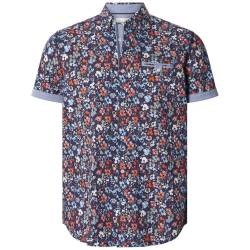 Babista regular gebloemde casual overhemd Plus Size donkerblauw afbeelding