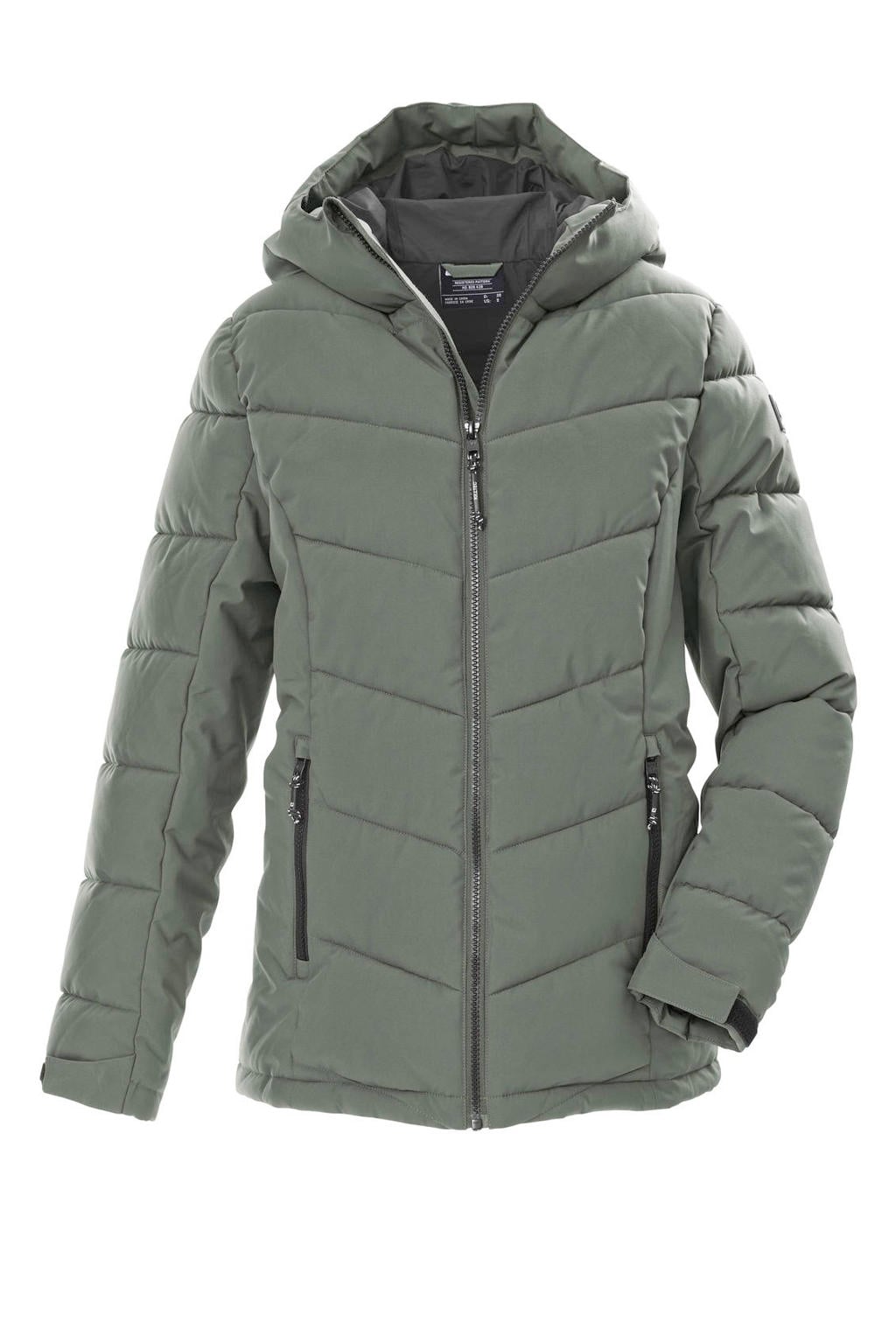 Groene dames Killtec outdoor jas van polyester met effen, lange mouwen, capuchon en ritssluiting