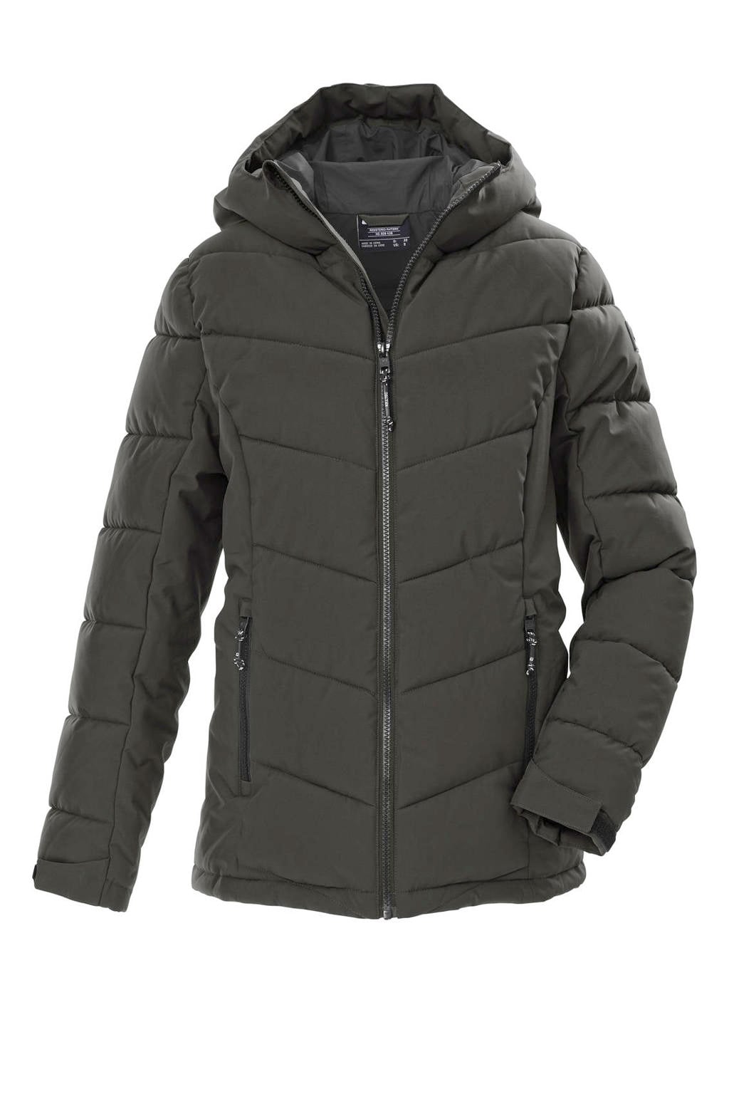Donkergroene dames Killtec outdoor jas van polyester met effen, lange mouwen, capuchon en ritssluiting
