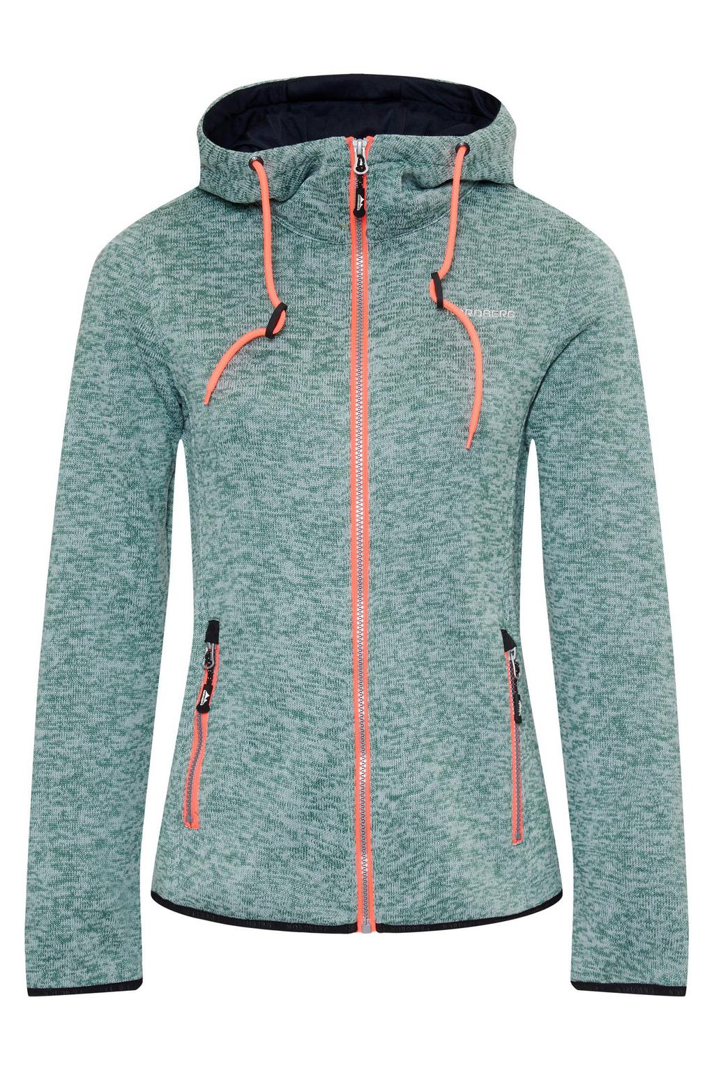 Turquoise dames Nordberg fleecevest Elise met lange mouwen, capuchon en ritssluiting