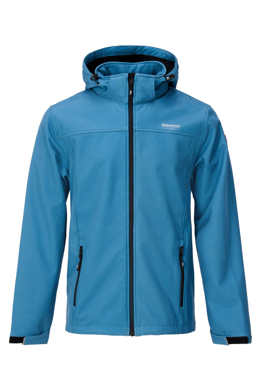 Blauwe heren Nordberg softshell jas Eldgrim met lange mouwen, opstaande kraag en rits met windvanger