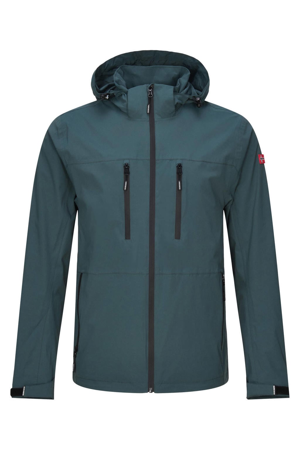 Groene heren Nordberg Dan softshell jas met lange mouwen, capuchon en ritssluiting