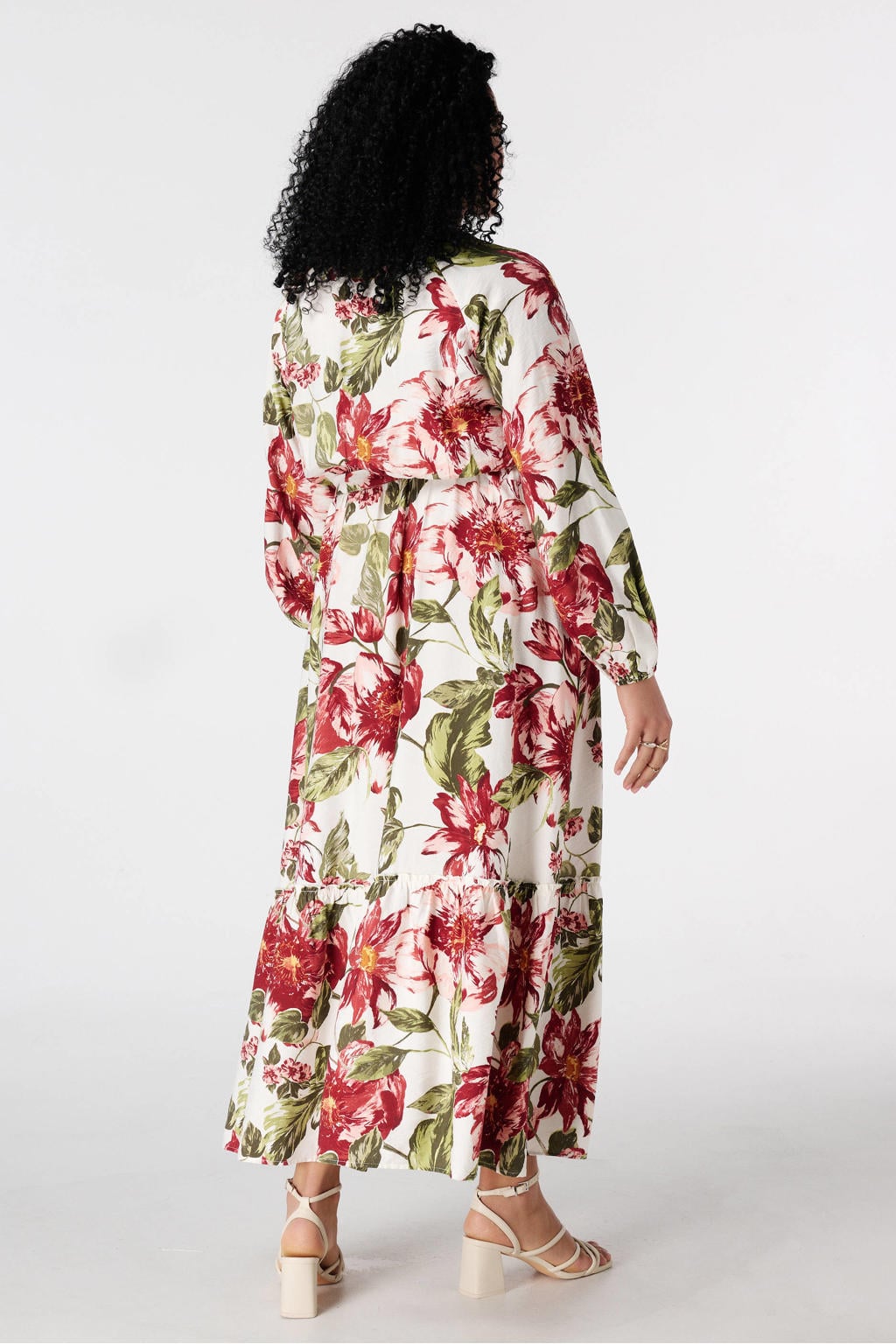 Multikleurige dames MS Mode gebloemde blousejurk van viscose met lange mouwen en klassieke kraag