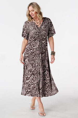midi jurk met paisley print bruin