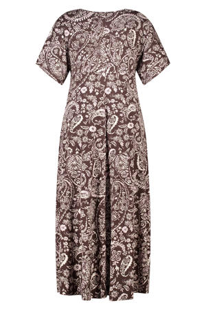 midi jurk met paisley print bruin