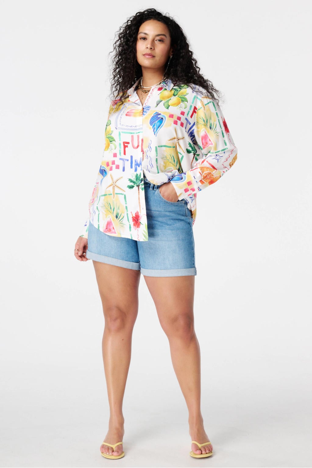 Multikleurige dames MS Mode blouse van viscose met lange mouwen, klassieke kraag en knoopsluiting