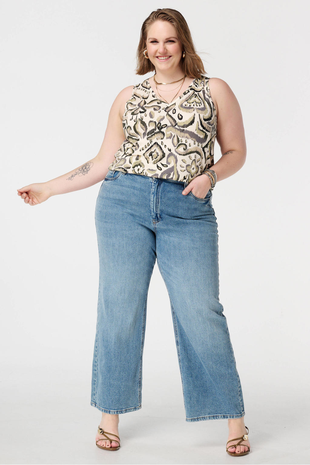 Multikleurige dames MS Mode gebloemde top van viscose met V-hals