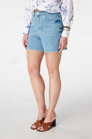 regular high waist casual short medium blue denim