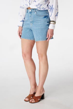 regular high waist casual short medium blue denim