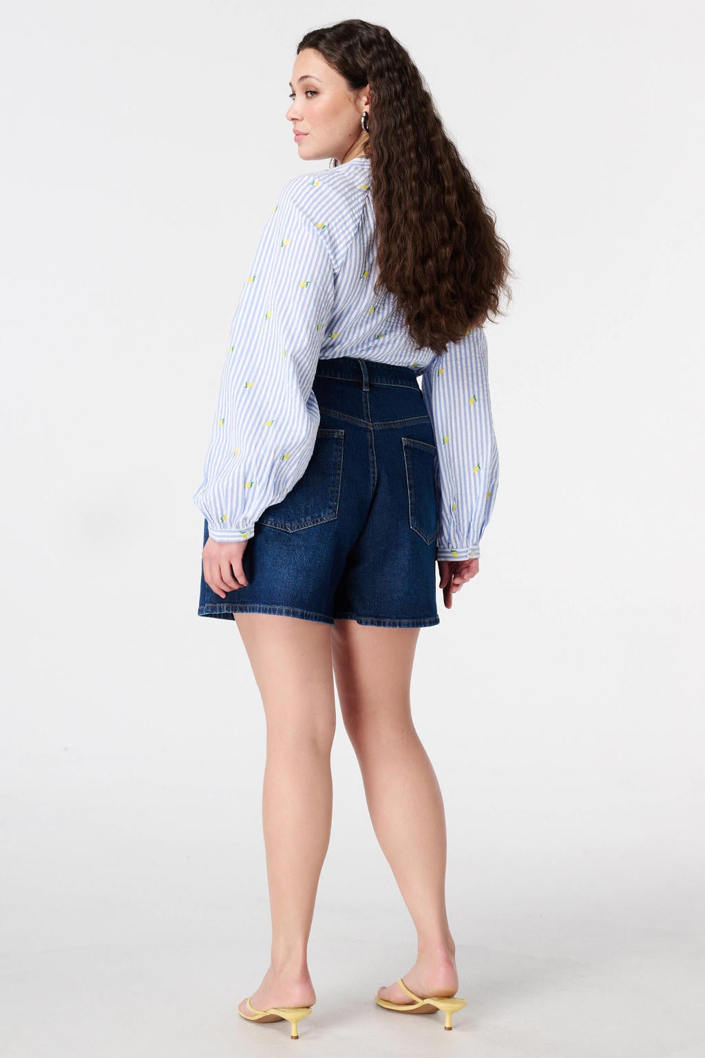 Dark blue denim dames MS Mode regular high waist casual short dark blue van katoen met rits- en knoopsluiting en effen