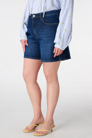regular high waist casual short dark blue denim