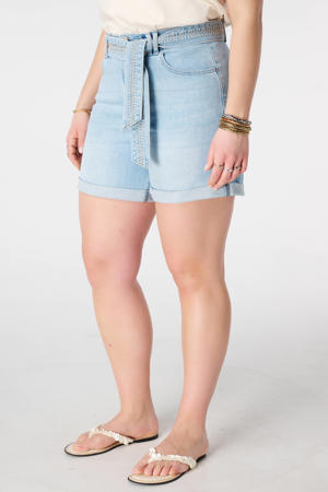 regular waist short light blue denim