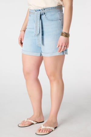 regular waist short light blue denim