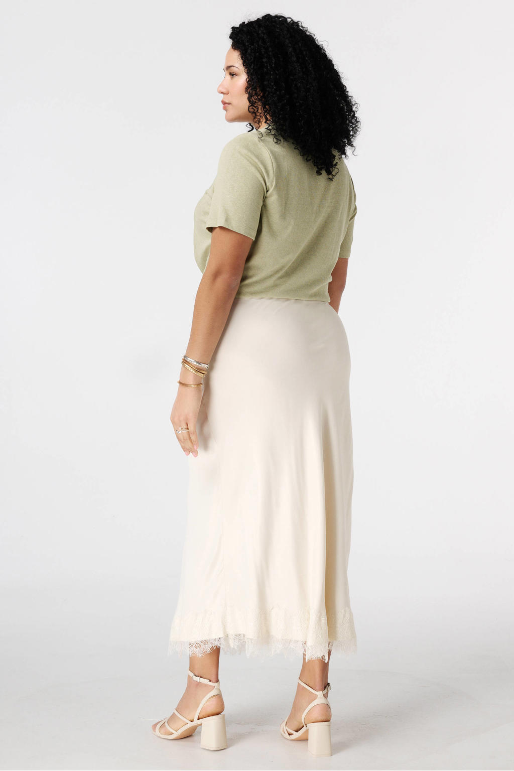 Beige dames MS Mode midi rok gemaakt van viscose en met elastische tailleband