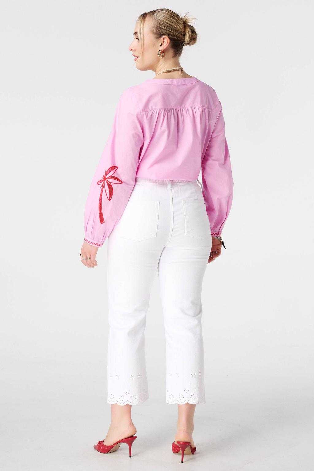 Witte dames MS Mode slim fit jeans broderie van denim met regular waist en effen