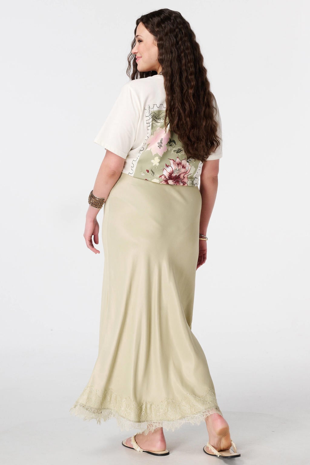 Lichtgroene dames MS Mode midi rok gemaakt van viscose en met elastische tailleband