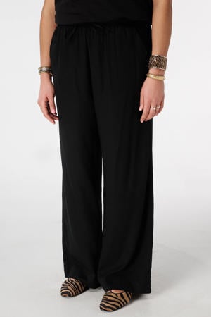 wide leg high waist broek met linnen zwart
