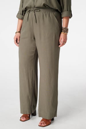 wide leg high waist broek met linnen kaki