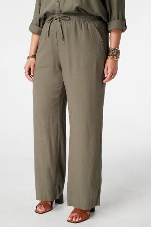 wide leg high waist broek met linnen kaki