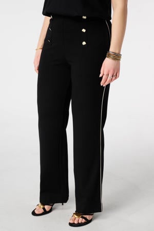 wide leg regular waist broek zwart